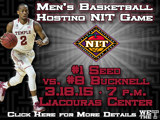 Men's basketball hosting NIT game. 3/18/15 at 7 p.m. in the Liacouras center.