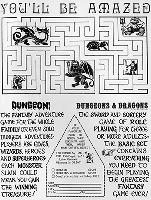 "Dungeons & Dragons" advertisement, Algol, New York: A. Porter, Summer/Fall 1978, Paskow Science Fiction Collection, Special Collections Research Center, Temple University Libraries