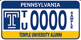 Temple branded Pennsylvania license plate