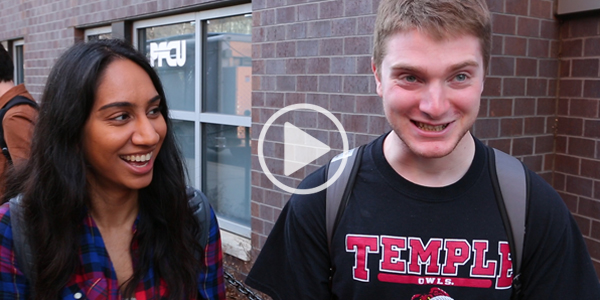 A video screenshot showing two Temple students.