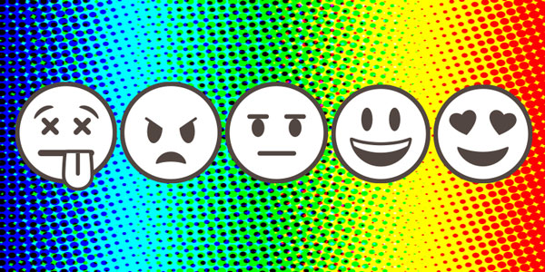 Emojis conveying emotions from angry to happy.