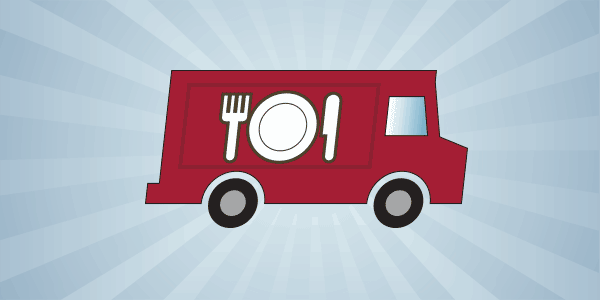 An animated illustration of a food truck with different foods flashing on its side. 