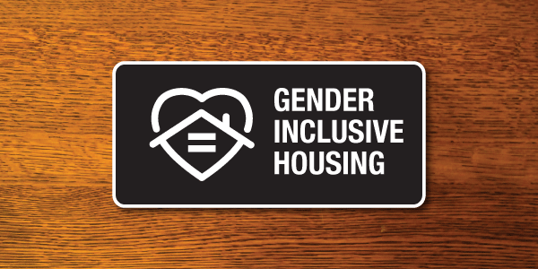 A door sign denoting gender-inclusive housing.