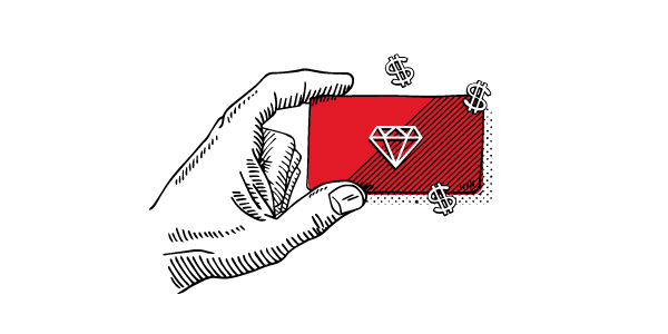 An illustration of a credit card with a diamond on it.