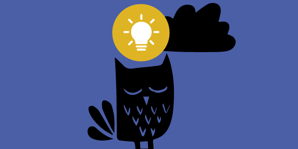 An illustration of an owl with a light bulb, then dollar sign, above its head.