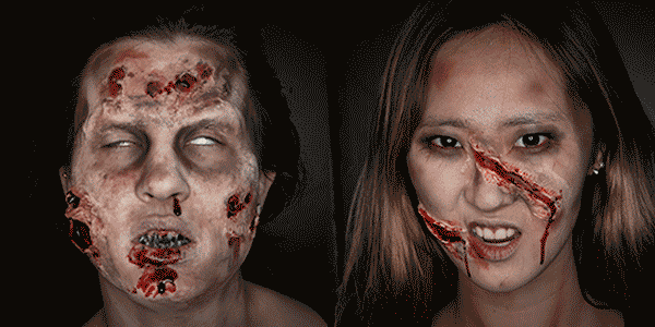 A rotating series of student’s faces with zombie makeup.