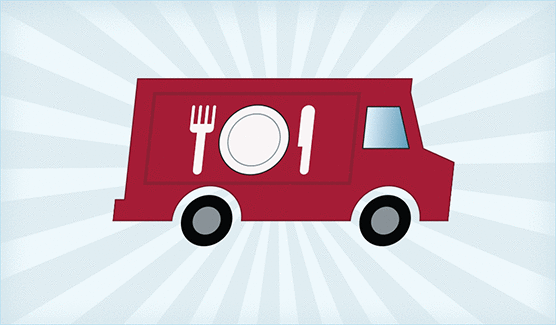 An illustration of a red food truck.