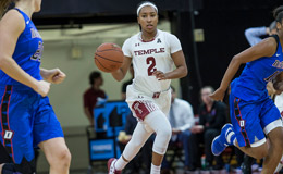 Temple women’s basketball player Feyonda Fitzgerald playing against DePaul. 

