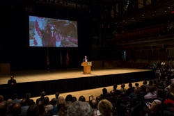 President Richard Englert onstage delivering the State of the University address