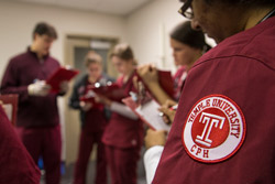  A Temple College of Public Health patch on a nursing student’s uniform.