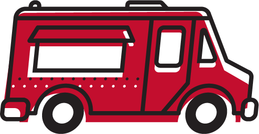 An illustration of a red food truck.