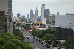 The view of Center City Philadelphia from Temple’s Main Campus.