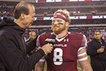 Football player Tyler Matakevich being interviewed by sports network ESPN.
